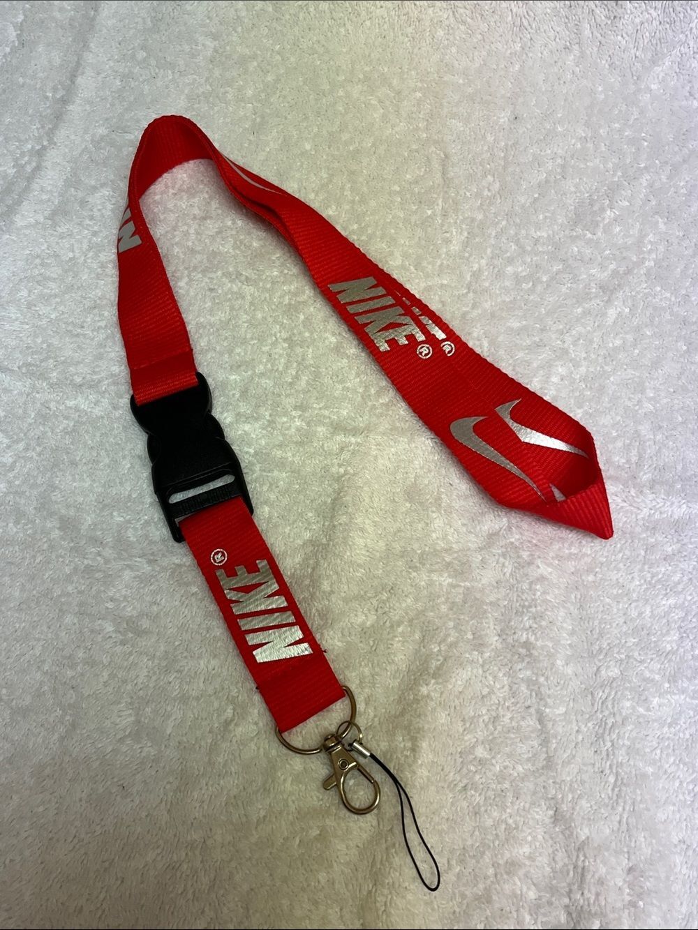 Nike Red Lanyard with Silver Logo and Metal Clip